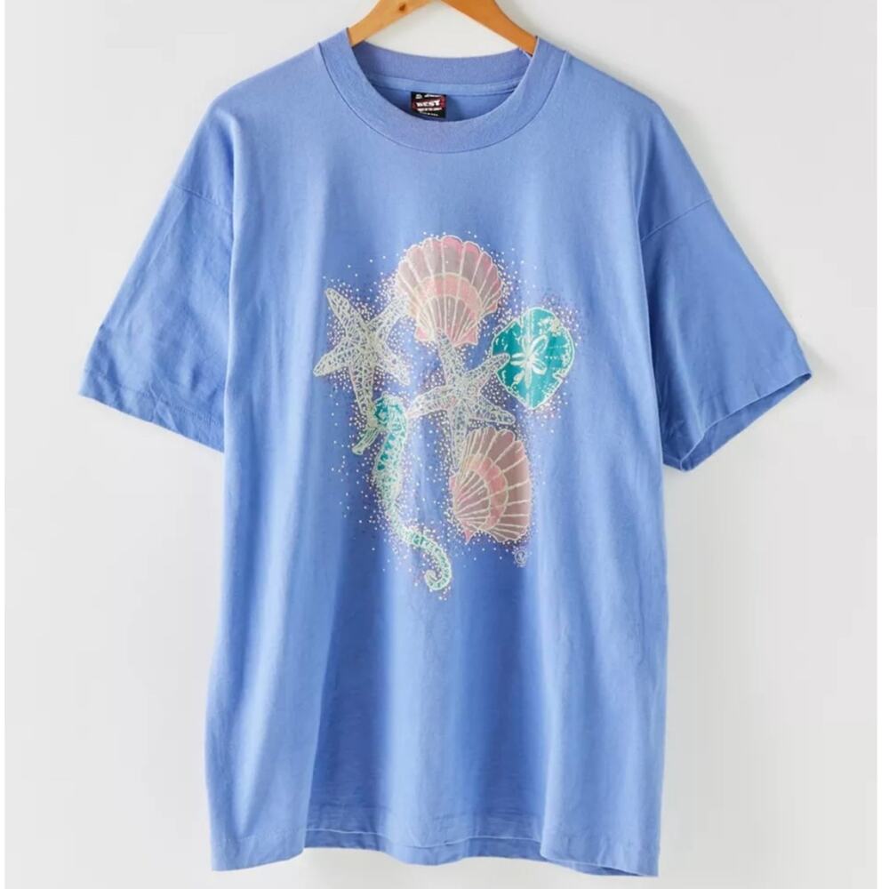 Vintage 90s Single Stitch Seashell Costal Beach T-Shirt Adult Medium